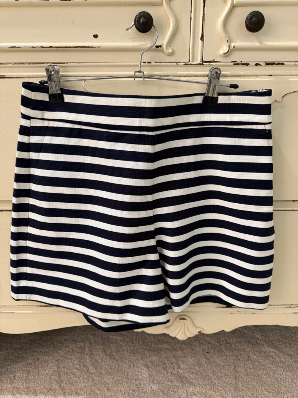 J. Crew Navy and White Striped Knit High Waisted Shorts Size 8